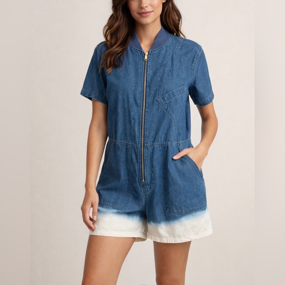 Blue Denim Short Sleeve Oversized Jumpsuit